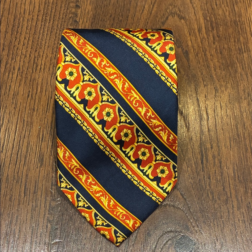 Venezia Navy and Gold Floral Striped Tie